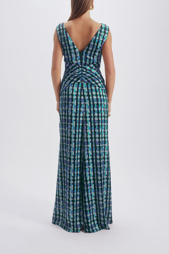 Printed Twist Knot Gown, $475, dress from Collection Evening by Amsale, Fabric: hammered-satin