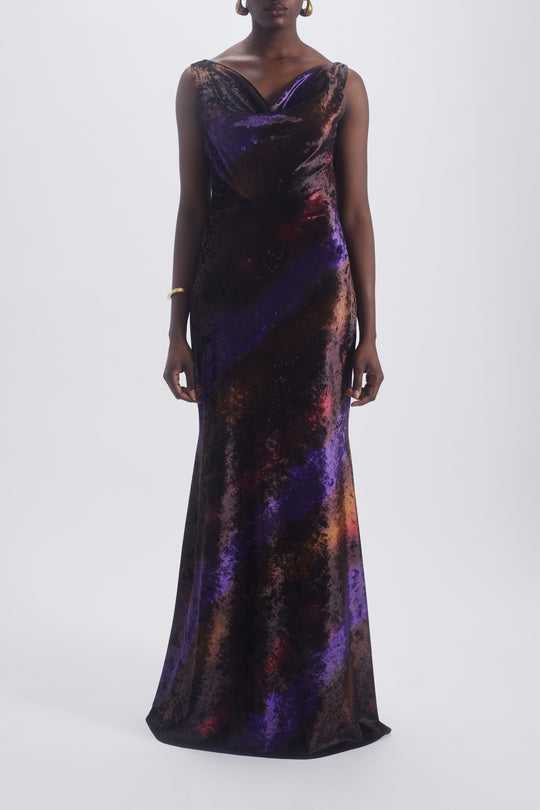 Ombré Velvet Cowl Bias Gown