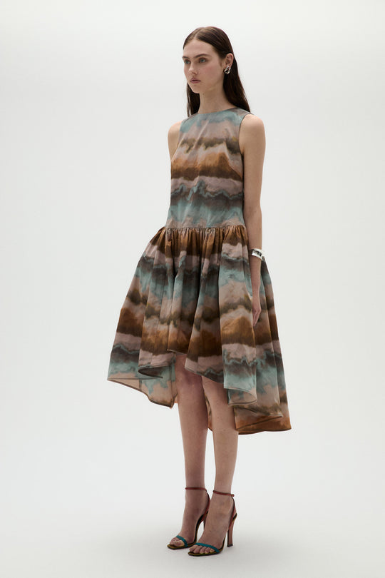Printed Taffeta Trapeze Dress, $1,850, dress from Collection Evening by Amsale, Fabric: taffeta