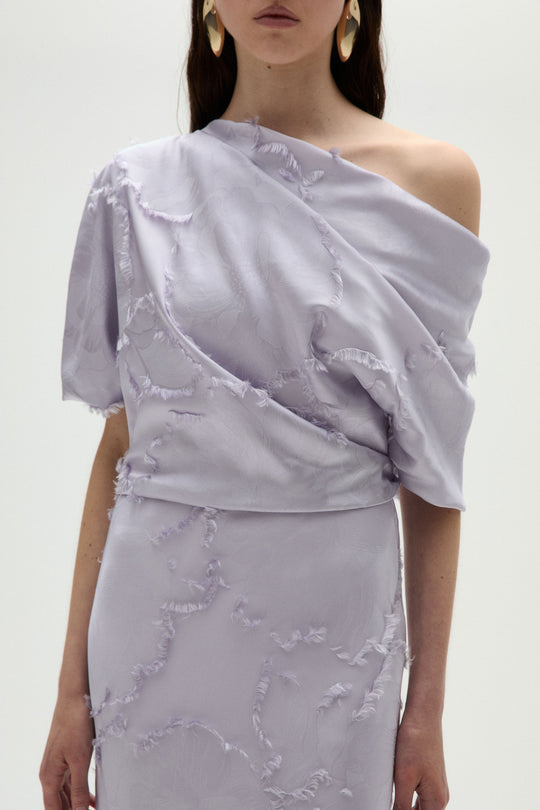 Jacquard Slouch Dress, $1,395, dress from Collection Evening by Amsale, Fabric: jacquard