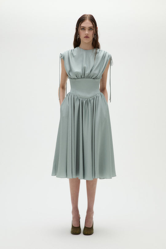 Hammered Satin Corset Dress, $1,125, dress from Collection Evening by Amsale, Fabric: hammered-satin