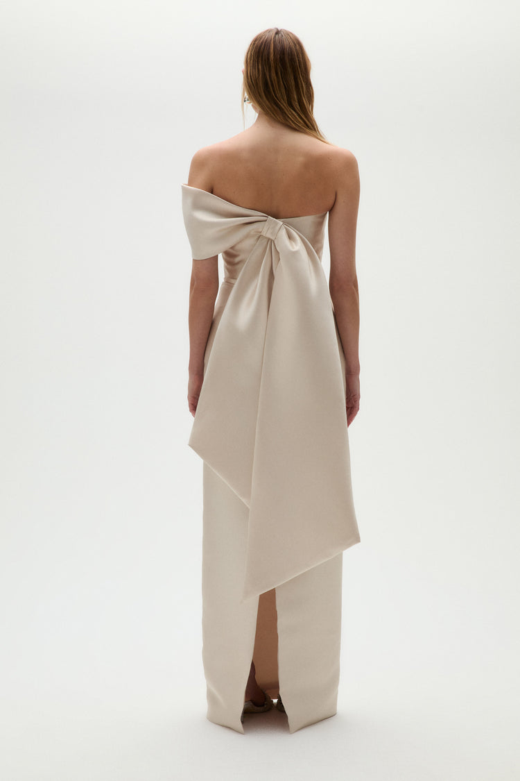 Mikado Bow Column Gown, dress from Collection Evening by Amsale, Fabric: mikado
