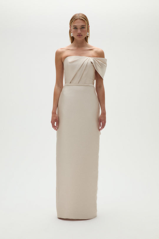 Mikado Bow Column Gown, $850, dress from Collection Evening by Amsale, Fabric: mikado