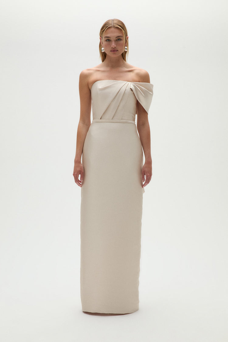 Mikado Bow Column Gown, dress from Collection Evening by Amsale, Fabric: mikado