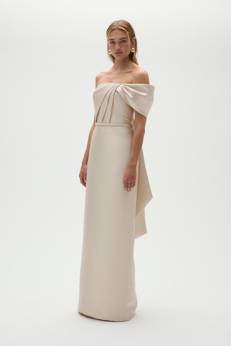 Mikado Bow Column Gown, dress from Collection Evening by Amsale, Fabric: mikado