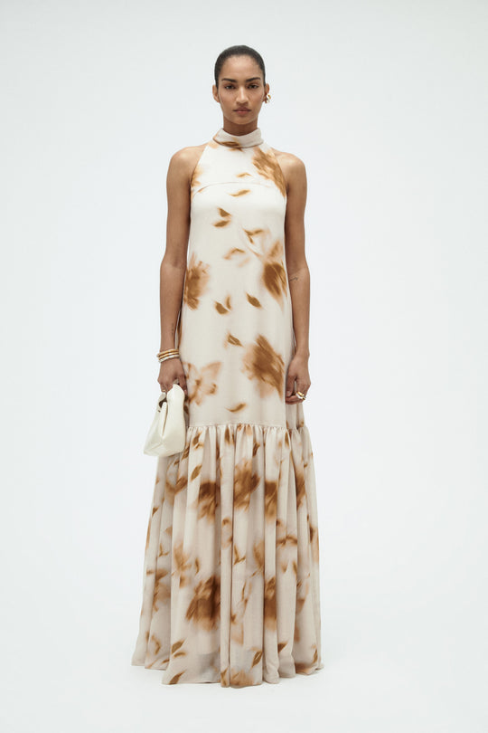 Floral Printed Trapeze Gown