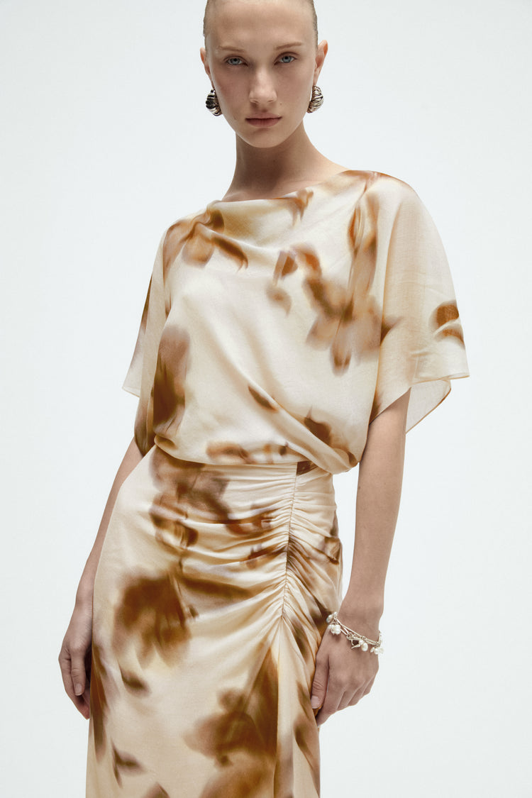 Image number 7: Floral Printed Gauze Dress in Gold-Multi, side view