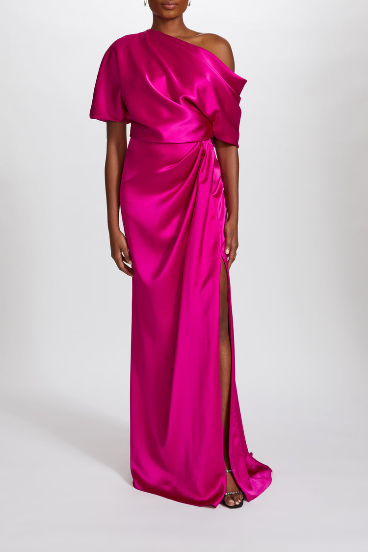 Fluid Satin Off-the-Shoulder Gown, dress from Collection Evening by Amsale, Fabric: fluid-satin