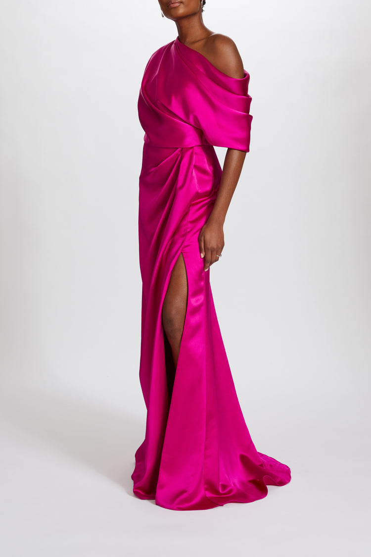 Fluid Satin Off-the-Shoulder Gown, dress from Collection Evening by Amsale, Fabric: fluid-satin