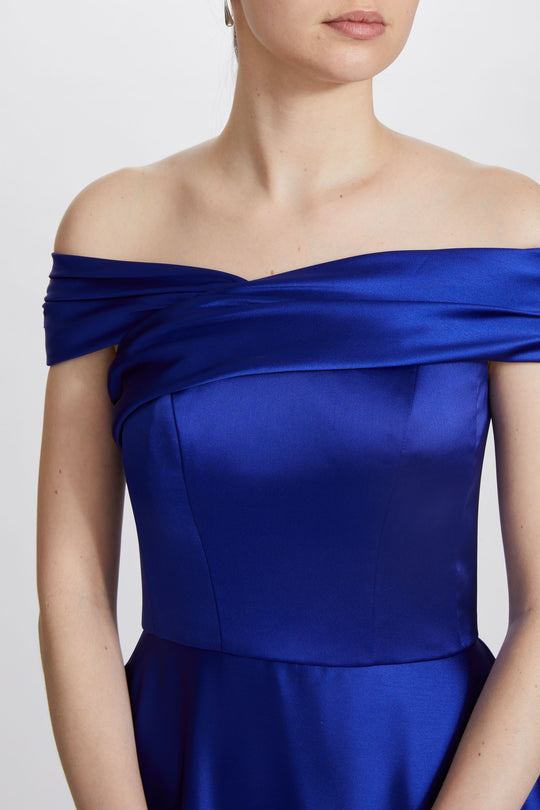 P621S - Fluid Satin Off-the-Shoulder Gown, $895, dress from Collection Evening by Amsale, Fabric: fluid-satin