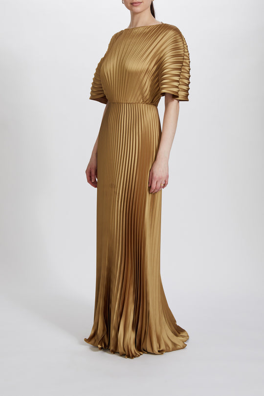 P637S - Fluid Satin Sunburst Pleated Gown, $995, dress from Collection Evening by Amsale, Fabric: fluid-satin