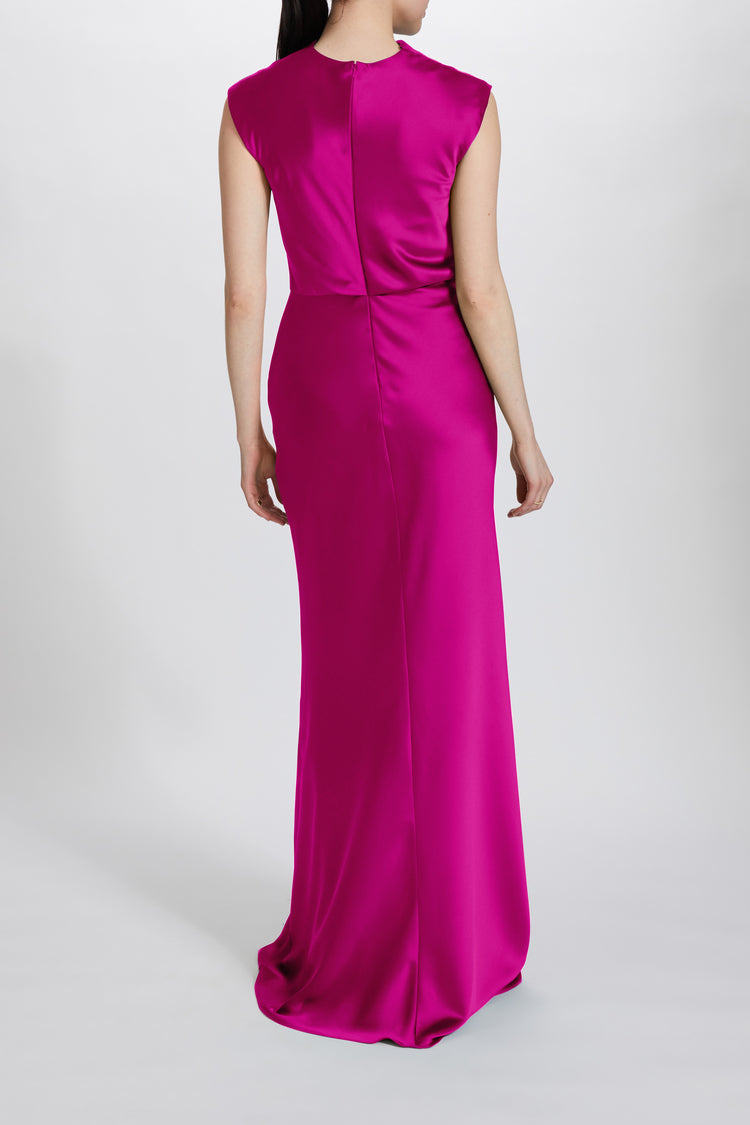 Image number 5: Fluid Satin Cowl Neck Dress in Fuchsia, back view