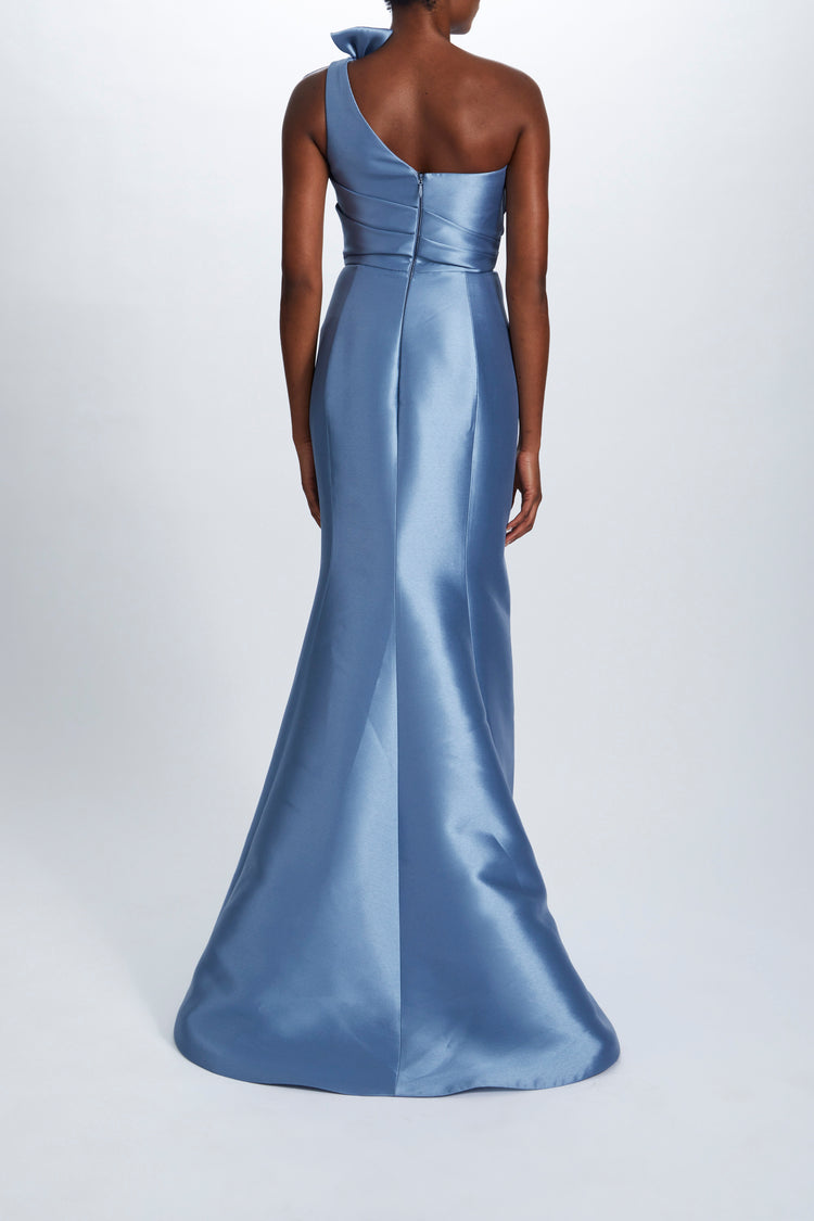 Image number 2: Mikado Draped Bodice Gown in Smokey-Blue, back view