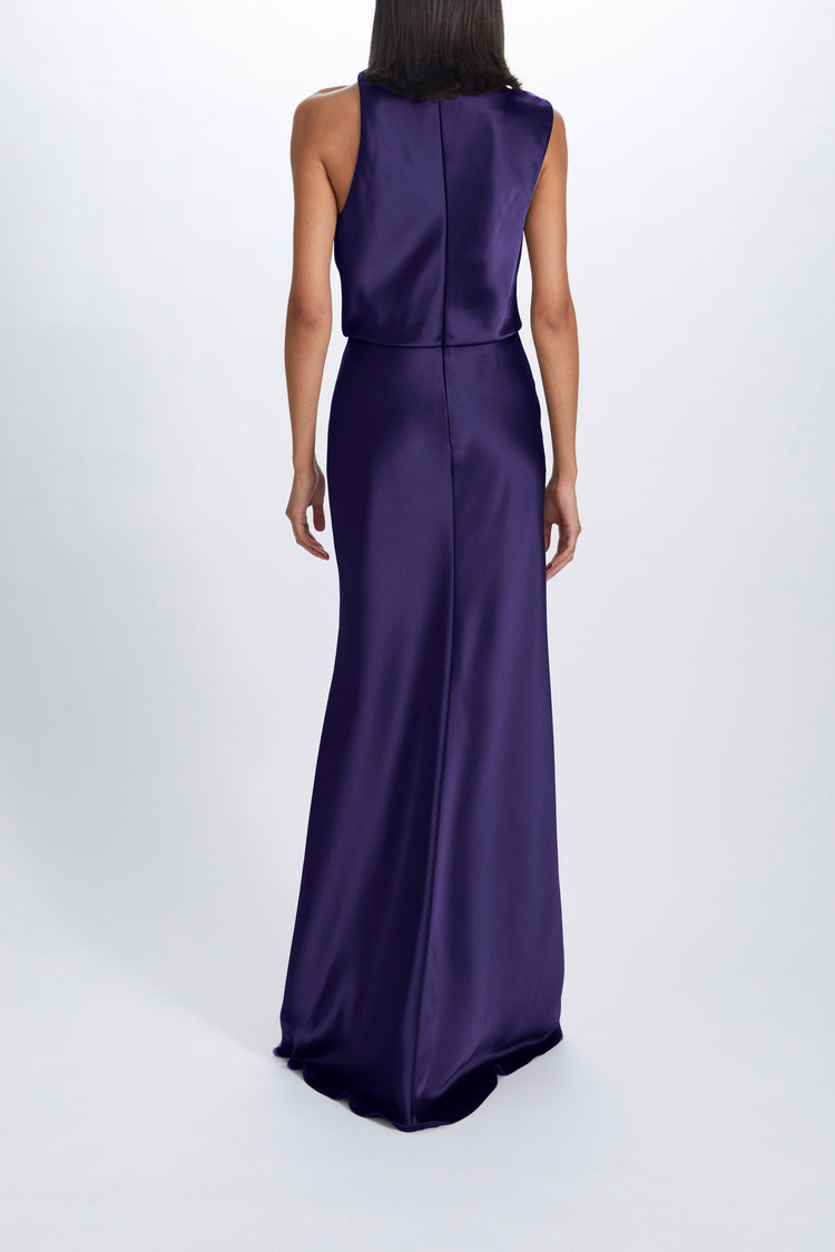 Image number 1: Fluid Satin Draped Neck Dress in Amethyst, back view