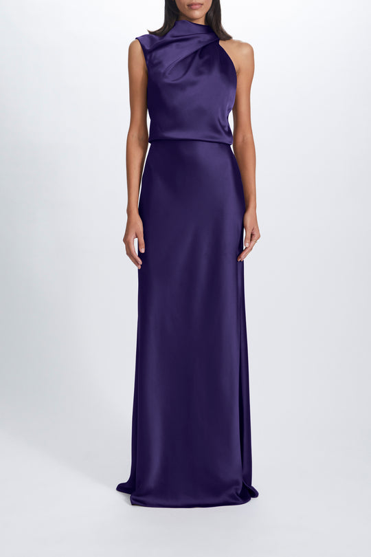 Fluid Satin Draped Neck Dress, $595, dress from Collection Evening by Amsale
