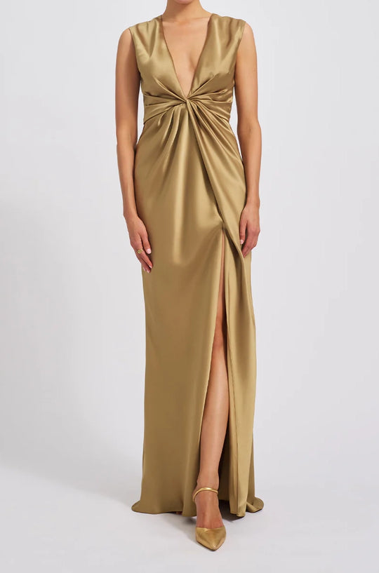 Fluid Satin Twisted Drape Dress, $420, dress from Collection Evening by Amsale, Fabric: fluid-satin