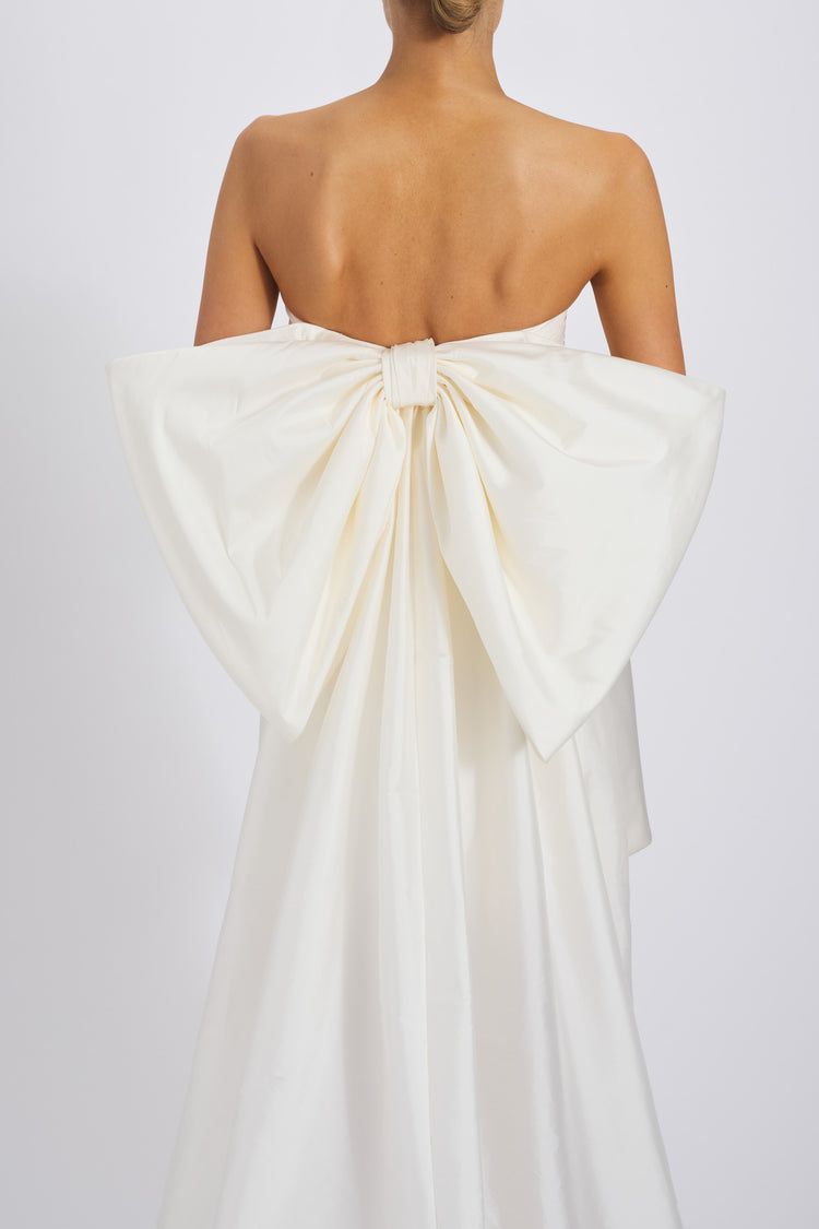 Image number 2: Duchess Satin Mini Dress with Taffeta Train, view 3