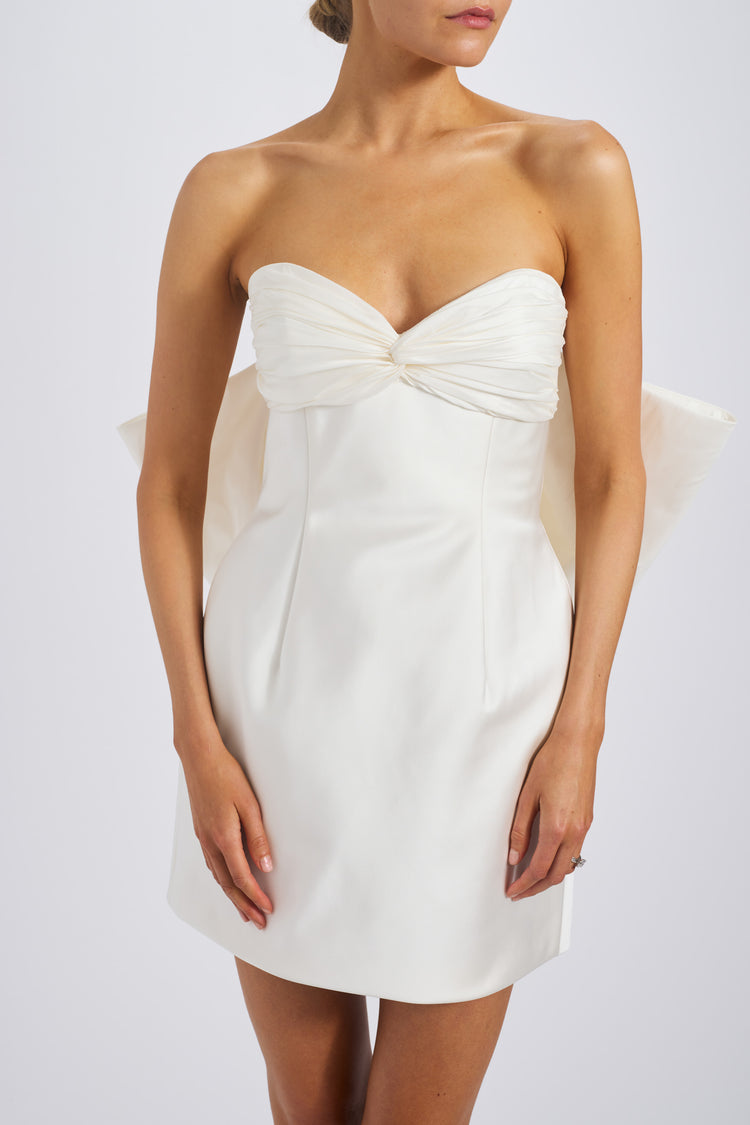 Image number 4: Duchess Satin Mini Dress with Taffeta Train, view 5