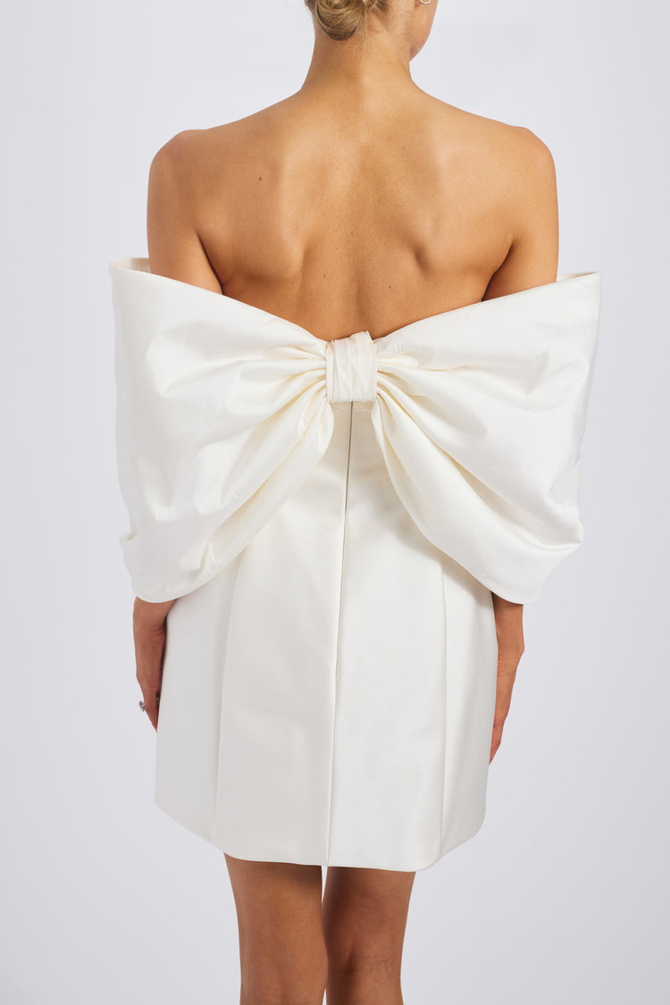 Image number 7: Duchess Satin Mini Dress with Taffeta Train, view 8