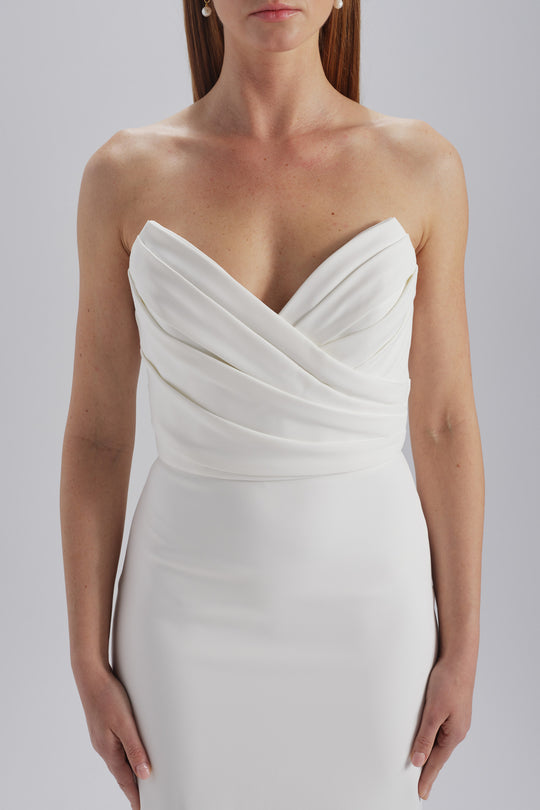 Strapless Scuba Crepe Dress, $795, dress from Collection Little White Dress by Amsale
