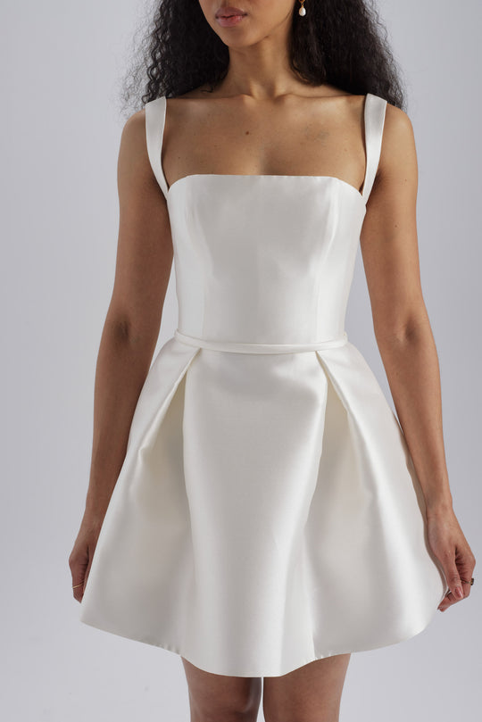 Mikado Mini Dress, $795, dress from Collection Little White Dress by Amsale, Fabric: mikado