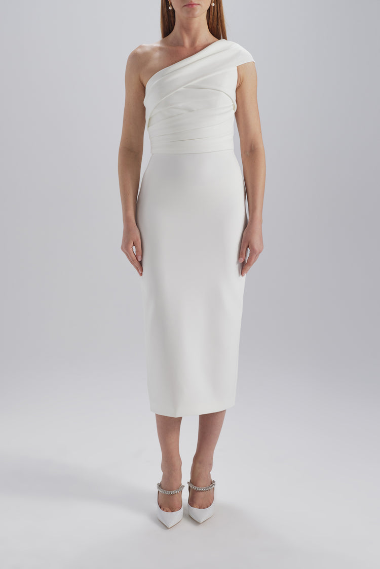 Image number 0: Pleated One-Shoulder Dress, front view