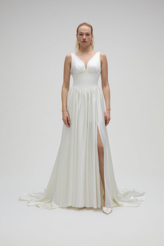 Ahrens, $2,595, dress from Collection Bridal by Nouvelle Amsale, Fabric: satin