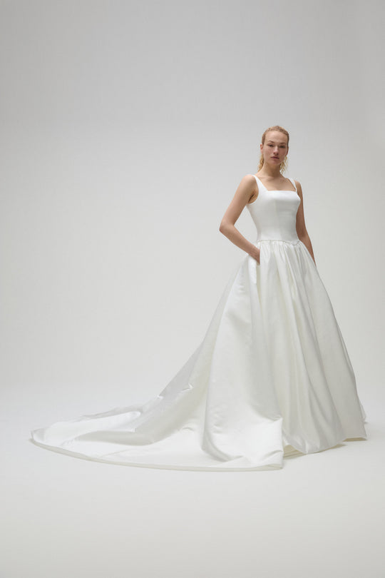Jackson, $2,750, dress from Collection Bridal by Nouvelle Amsale, Fabric: satin