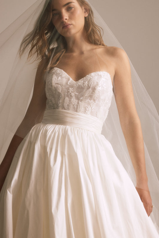 Veil - matching Pepper, $900, dress from Collection Bridal by Nouvelle Amsale, Fabric: beaded-tulle