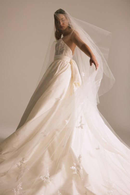 Veil - matching Pepper, $900, dress from Collection Bridal by Nouvelle Amsale, Fabric: beaded-tulle