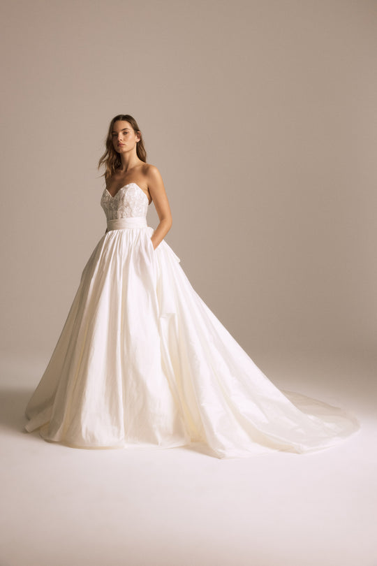 Pepper, $3,995, dress from Collection Bridal by Nouvelle Amsale, Fabric: taffeta