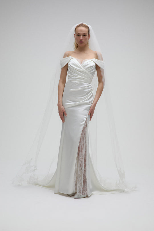Shara, $2,595, dress from Collection Bridal by Nouvelle Amsale, Fabric: satin