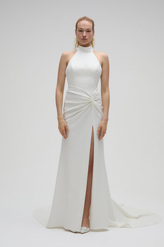 Tully, $2,250, dress from Collection Bridal by Nouvelle Amsale, Fabric: crepe