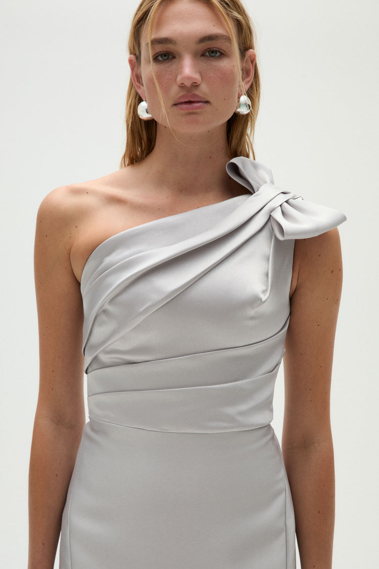 Image number 12: Mikado Draped Bodice Gown in Platinum, view 2