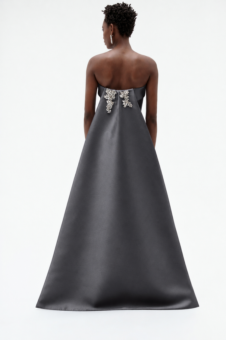 Image number 13: Embellished Column Mikado Gown in Smoke, back view