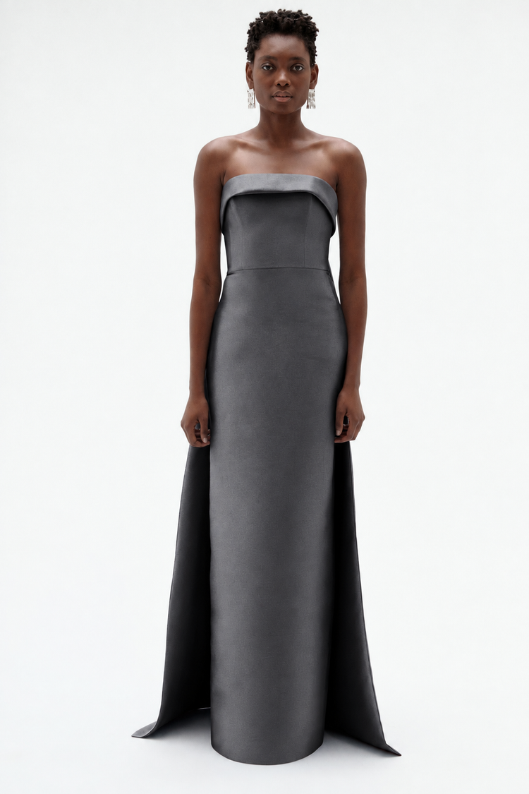 Image number 12: Embellished Column Mikado Gown in Smoke, front view
