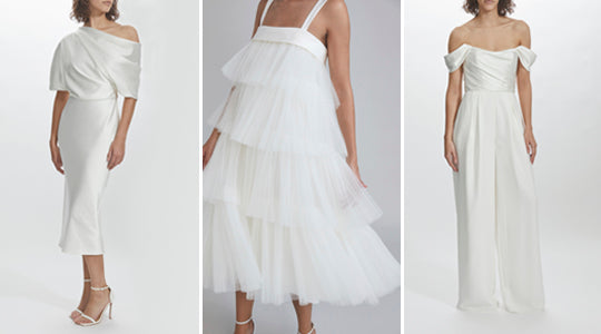 Graphic presenting three nouvelle amsale little white dresses