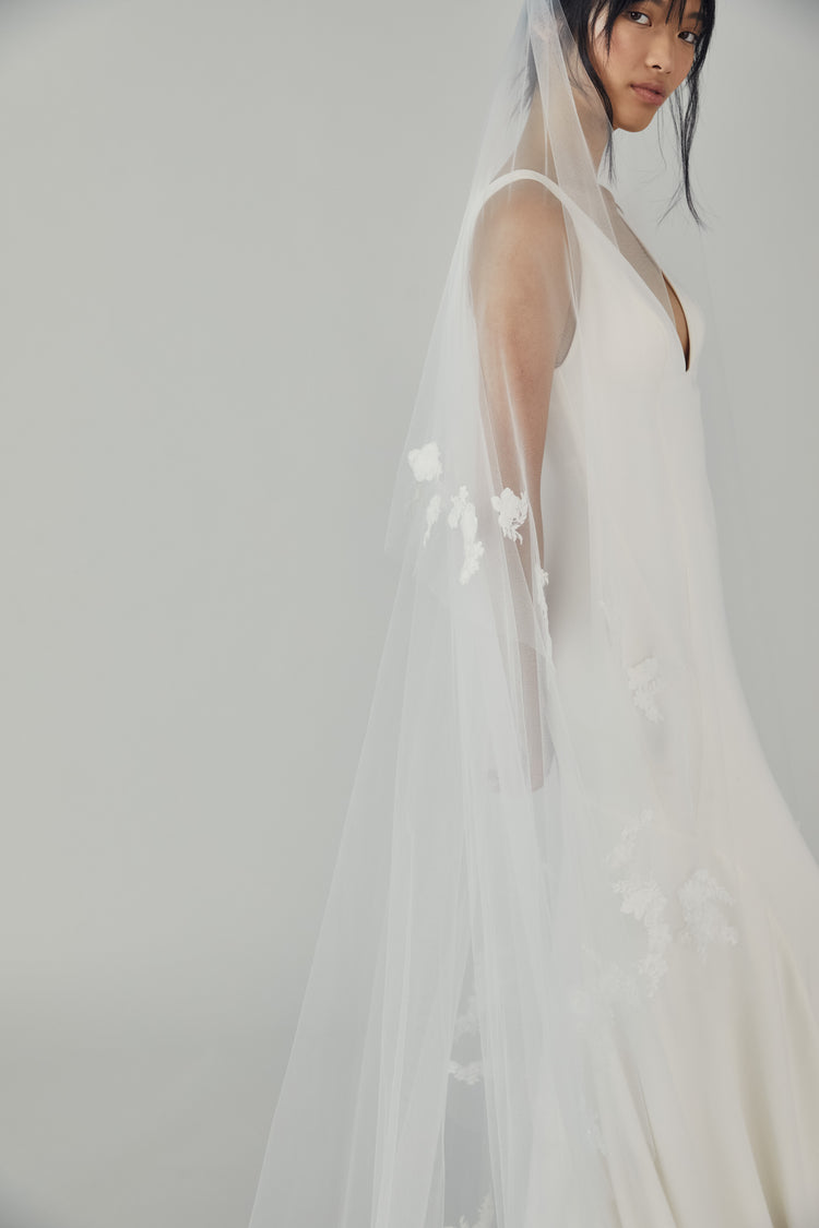 Butterfly Cathedral Length Veil with Flowers, accessory from Collection Accessories by Nouvelle Amsale, Fabric: tulle