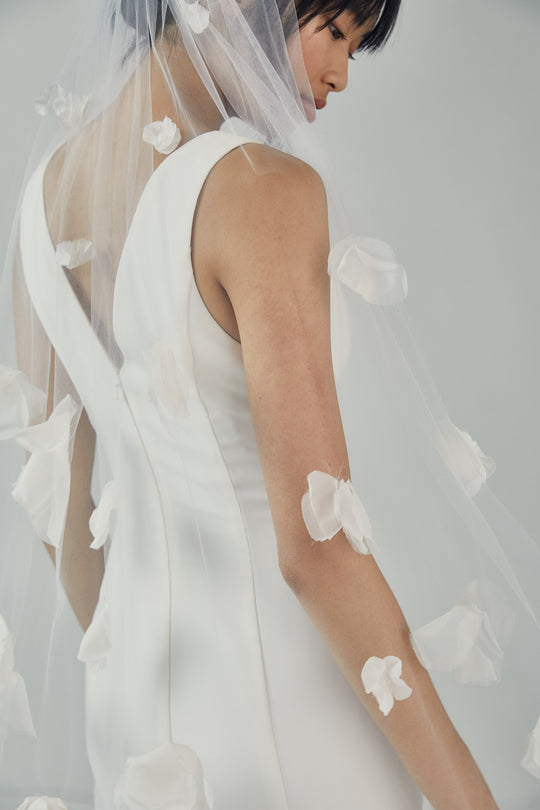 V217 - Elbow length veil with petals, $595, accessory from Collection Accessories by Amsale, Fabric: tulle
