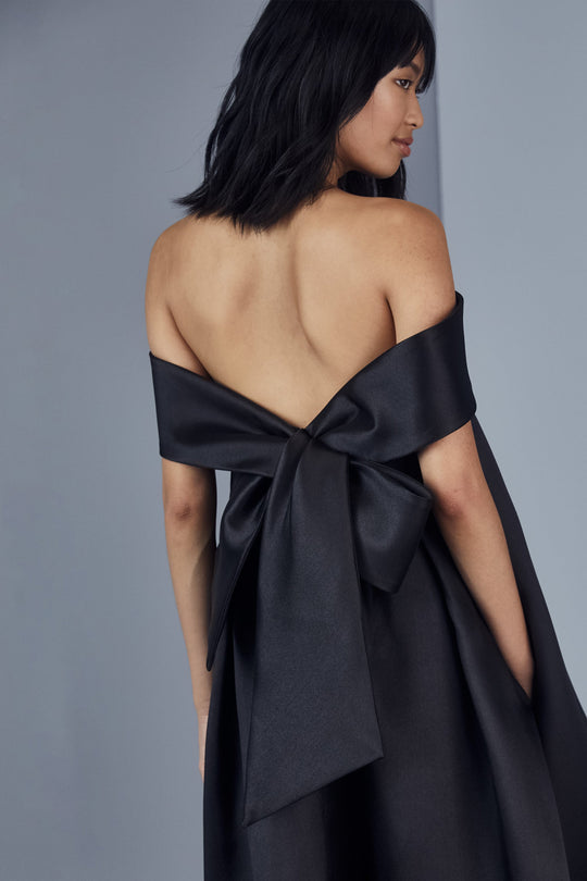 P370M - Bow back trapeze dress - Slate, $550, dress by color from Collection Evening by Amsale