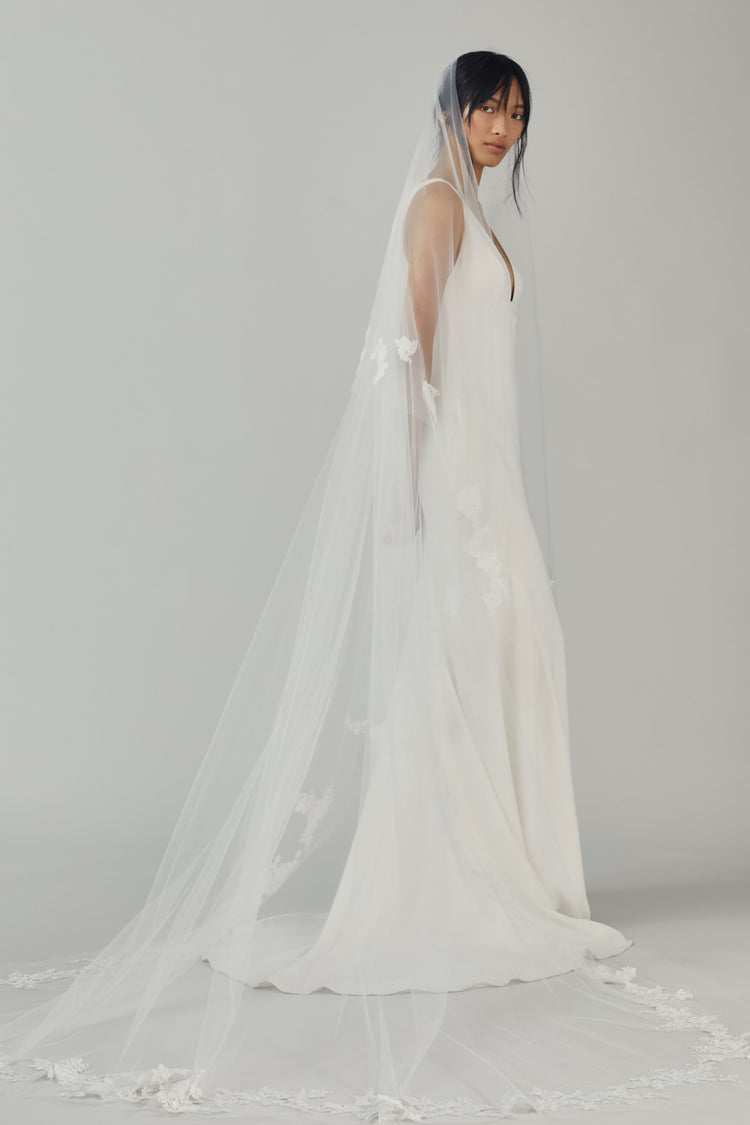 Butterfly Cathedral Length Veil with Flowers, accessory from Collection Accessories by Nouvelle Amsale, Fabric: tulle