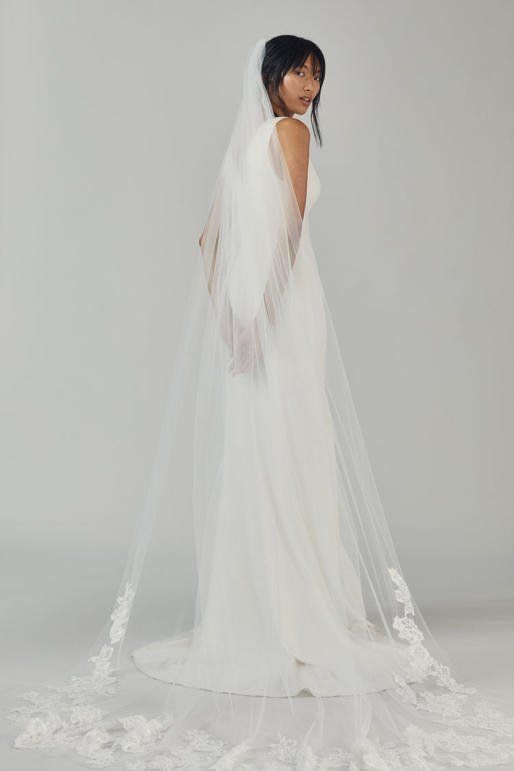 Cathedral Length Veil with Sequin Lace Border, accessory from Collection Accessories by Nouvelle Amsale, Fabric: tulle