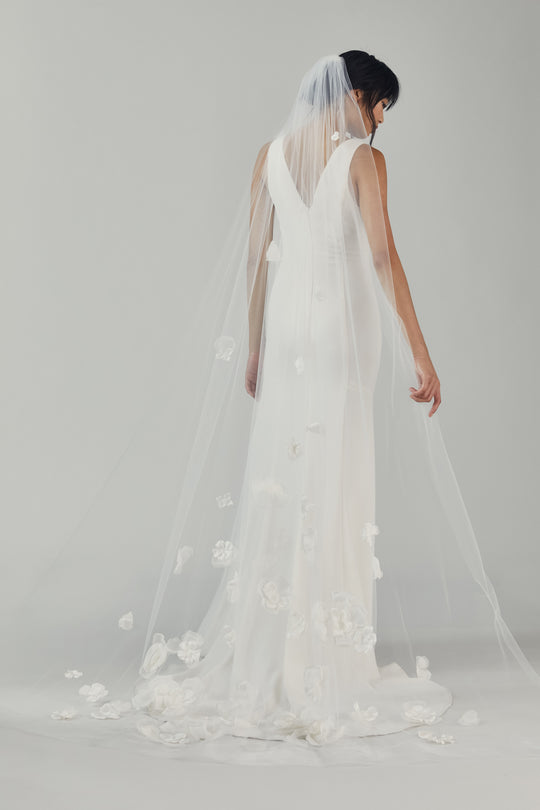 V215 - Cathedral length veil with petals, $880, accessory from Collection Accessories by Amsale, Fabric: tulle