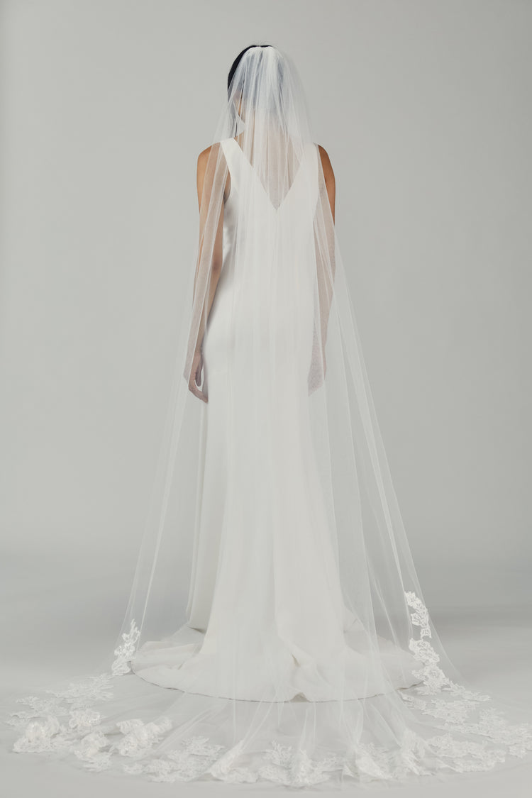 Cathedral Length Veil with Sequin Lace Border, accessory from Collection Accessories by Nouvelle Amsale, Fabric: tulle