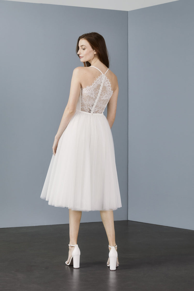 LW176 - Lace back tea length dress - Ivory, dress by color from Collection Little White Dress by Amsale