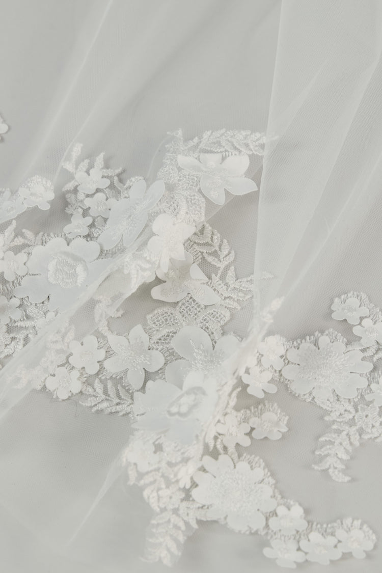Butterfly Cathedral Length Veil with Flowers, accessory from Collection Accessories by Nouvelle Amsale, Fabric: tulle