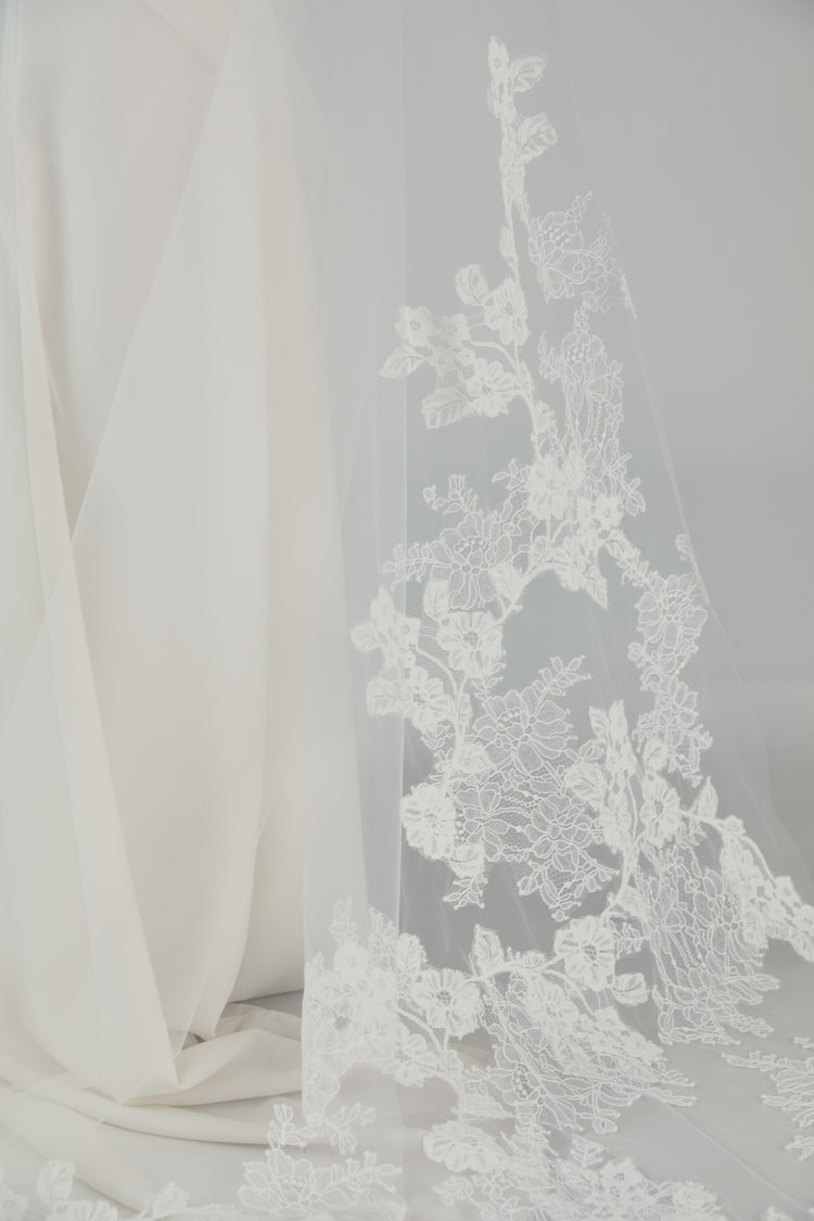R358V - Cathedral length veil with a mix of Chantilly lace - Ivory, dress by color from Collection Accessories by Nouvelle Amsale