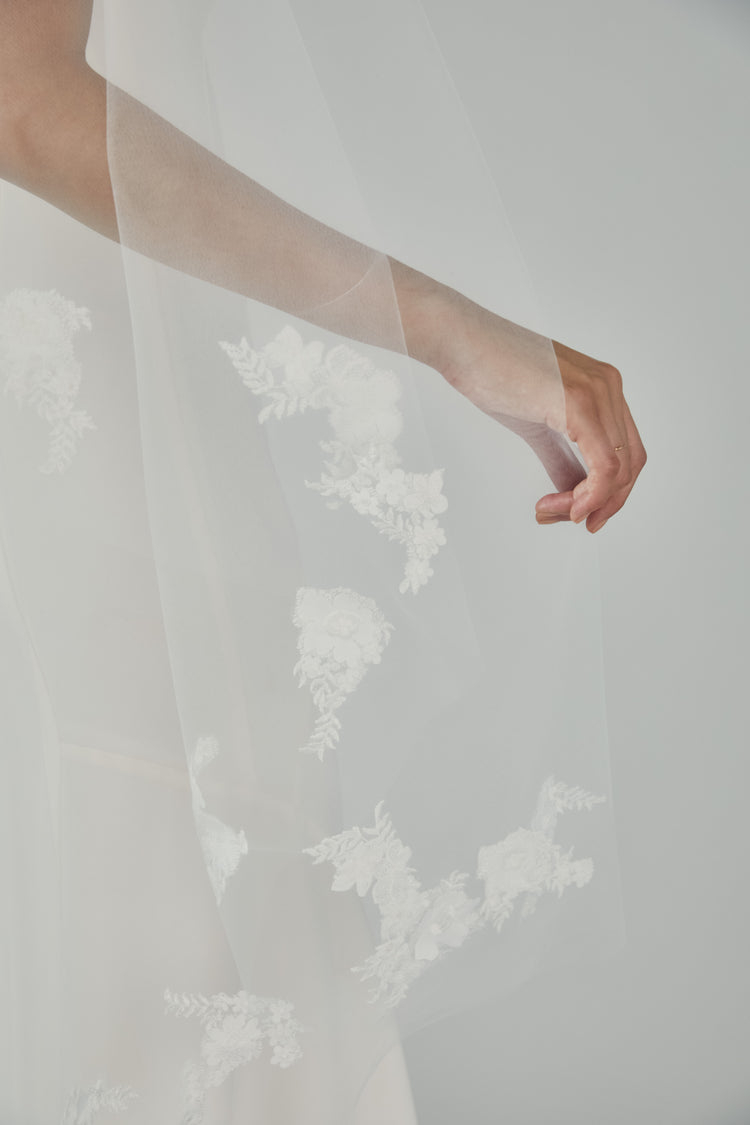 Butterfly Cathedral Length Veil with Flowers, accessory from Collection Accessories by Nouvelle Amsale, Fabric: tulle