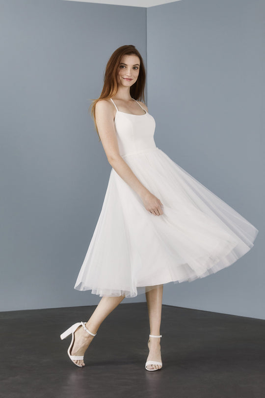 LW176 - Lace back tea length dress, $495, dress from Collection Little White Dress by Amsale