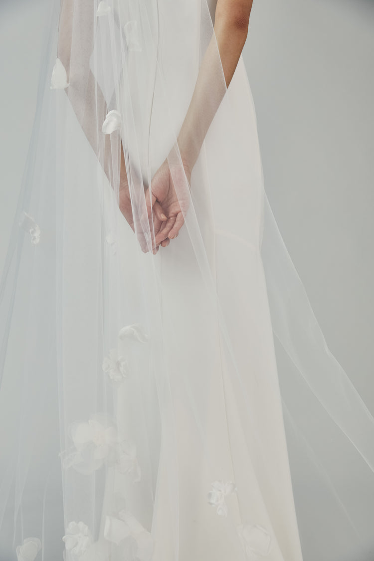 V215 - Cathedral length veil with petals - Ivory, dress by color from Collection Accessories by Amsale